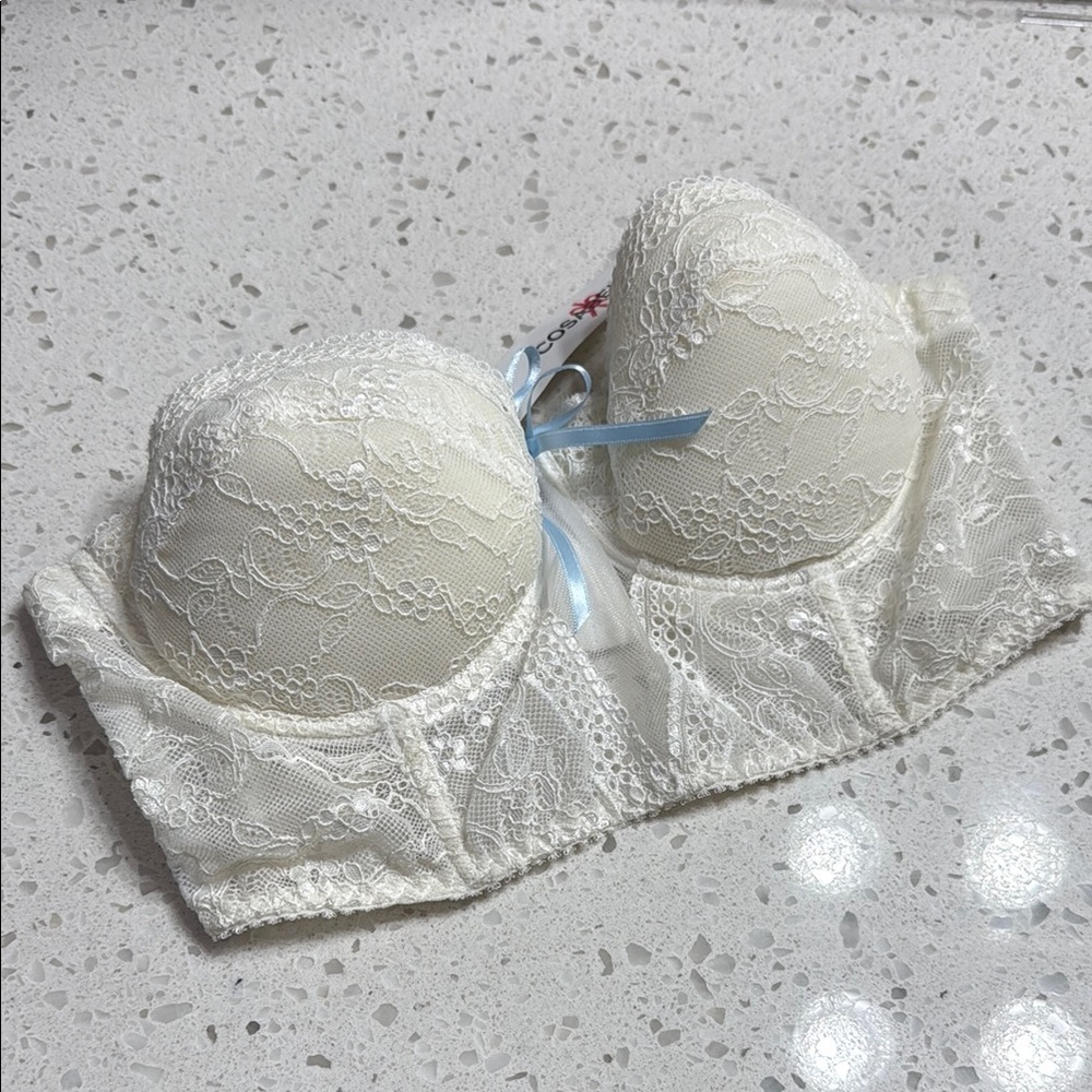 New‎ Cosabella bustier Bridal lace padded push up SZ 34C wedding white/blue bow